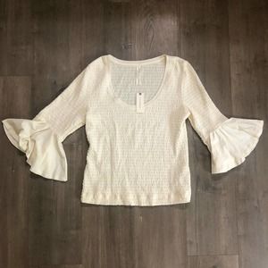 NWT Anthropologie White Cream Ruched Bell Sleeve Shirt